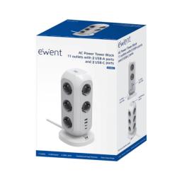 Ewent EW3861 Regleta 11 tomas 2 carga. usb y usb-c