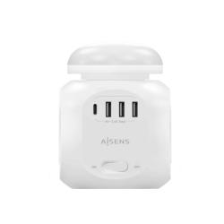 Aisens Regleta Cubo 4 Tomas 1xUSB-C 3xUSB-A Luz