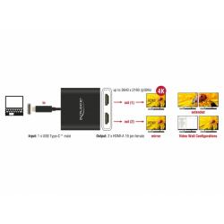 Delock Divisor USB Type-C>2 x salida HDMI 4K Negro