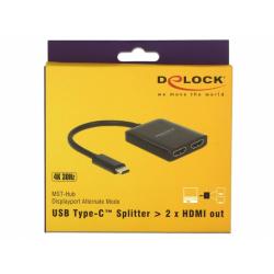 Delock Divisor USB Type-C>2 x salida HDMI 4K Negro