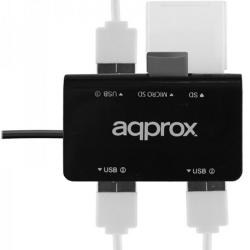 approx APPHT8B Hub 3 usb 2.0+Lec.SD/MicroSD Negro