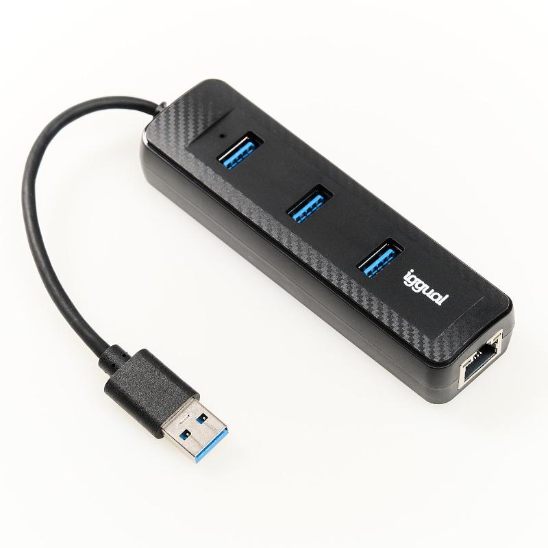 iggual Hub tipo A x 3 puertos USB 3.1+RJ45 CARBON